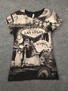 Reserved Las Vegas NV All Over Print Graphic T-Shirt Black Sepia Women's XL